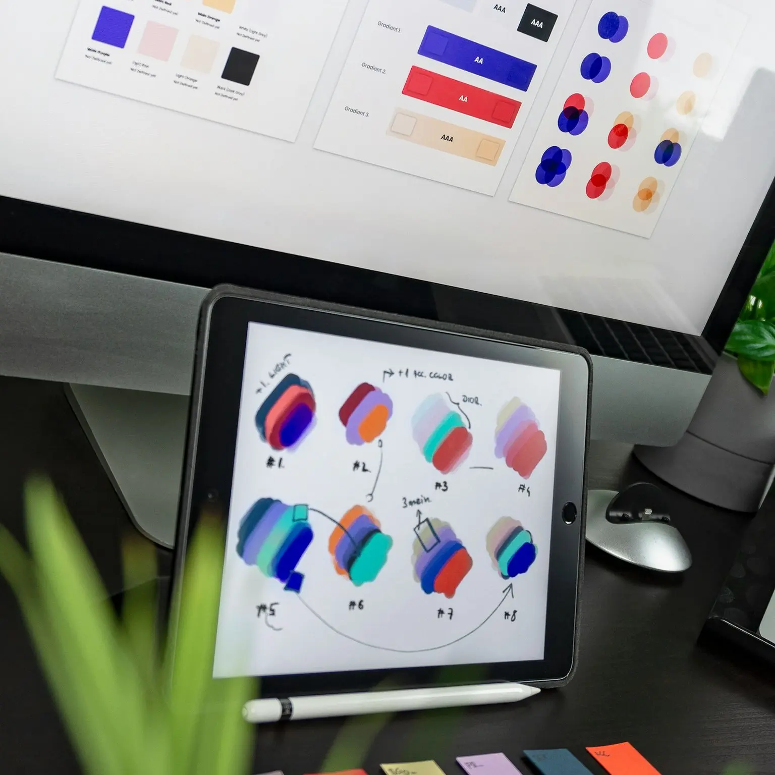 black iPad displaying color gradient